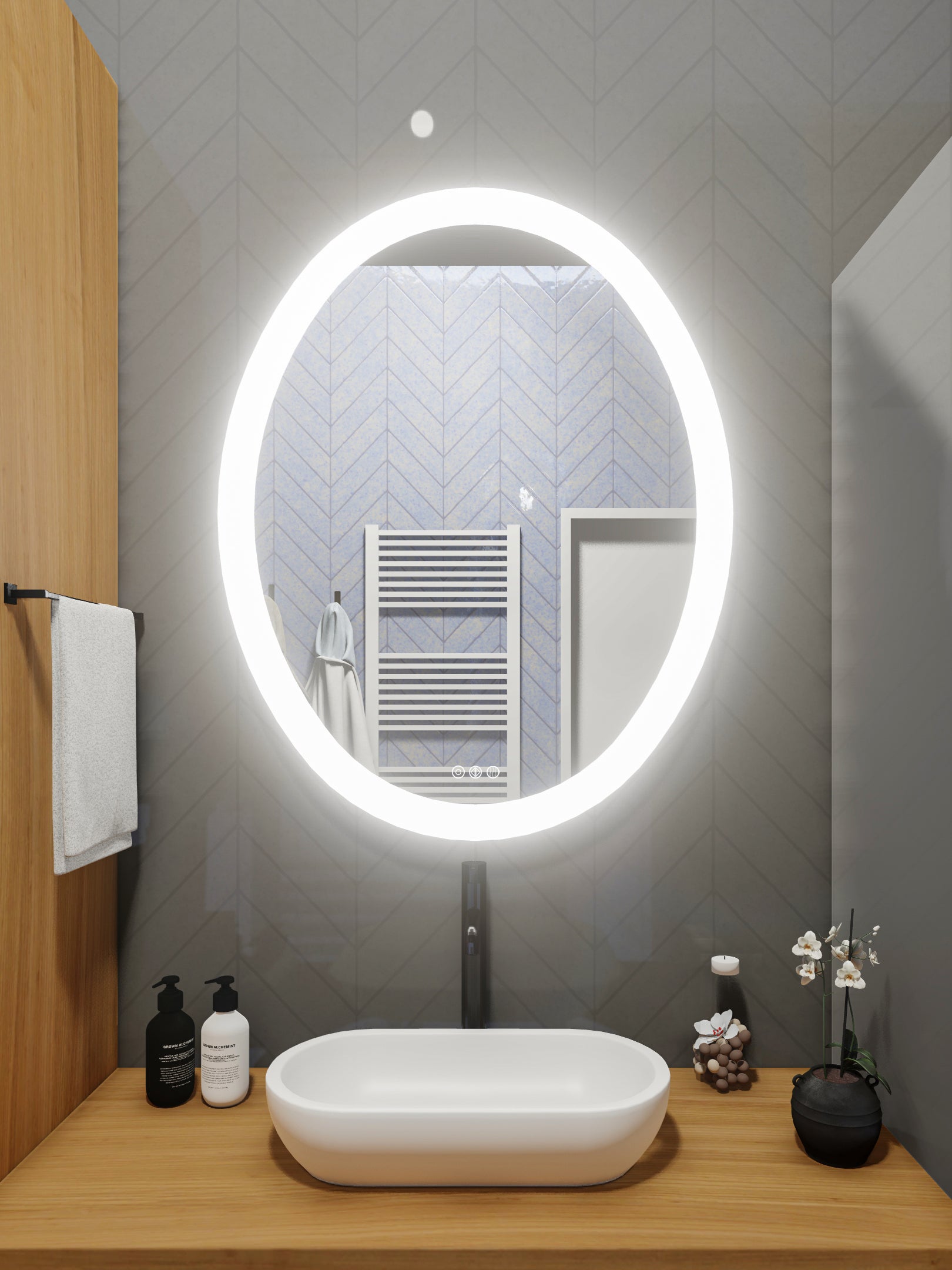 LED Mirror (Side-Lighted Oval) 20" x 28" (or 28" x 20")