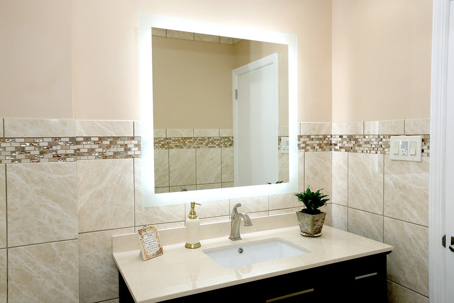 Side Lighted Led Bathroom Vanity Mirror 48 X 48 Square Mirrors And Marble